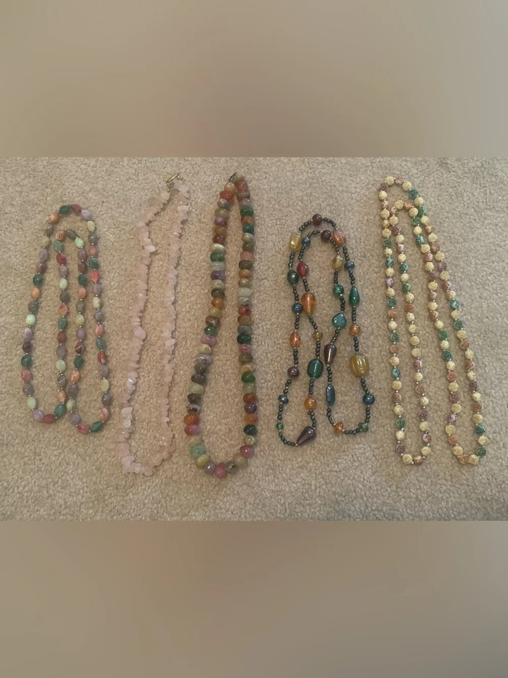 Lot of 5 Vintage Beaded Necklaces Artsy Boho Plastic Gemstone Fashion Jewelry